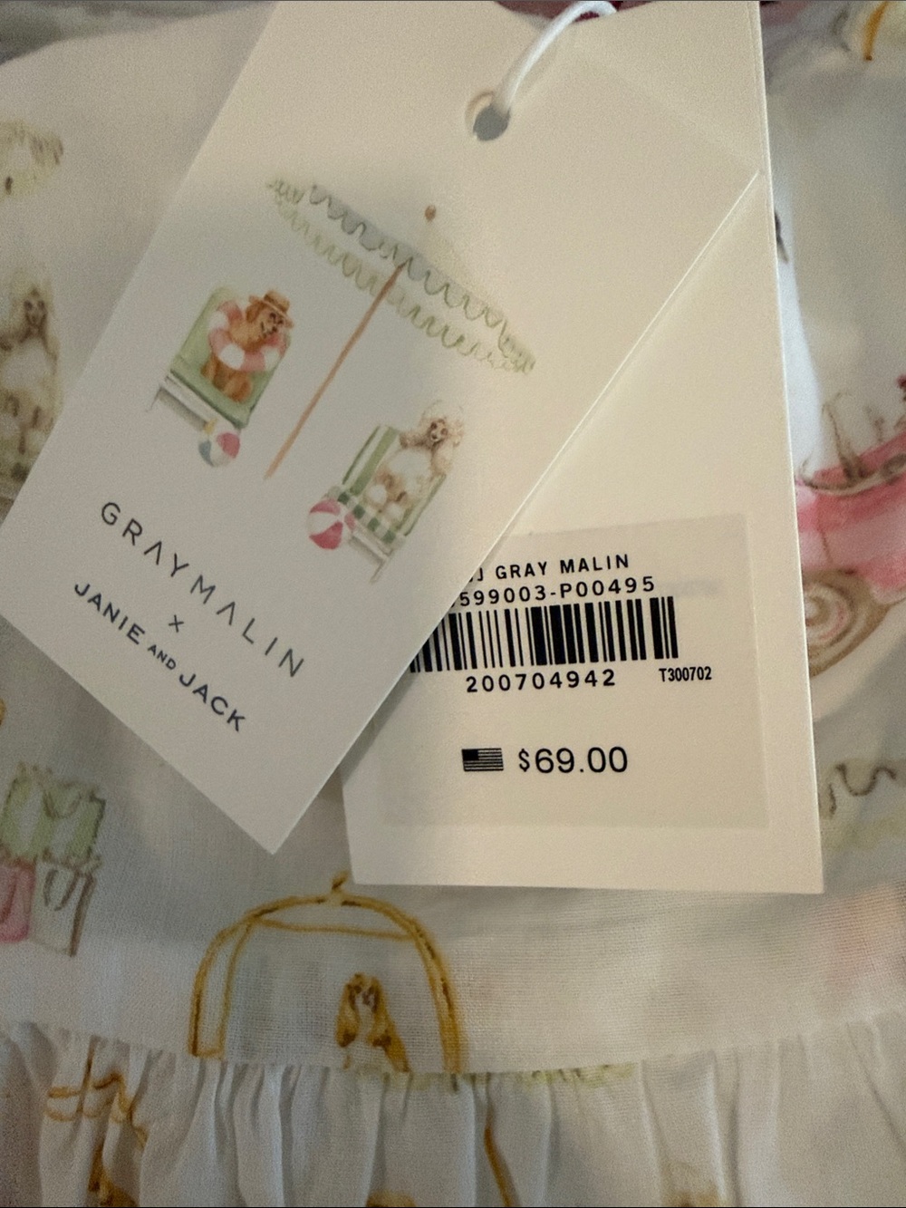 Janie and Jack White  GRAY MALIN  Dress with Pink & Gold Travel Motif - Picture 2 of 6